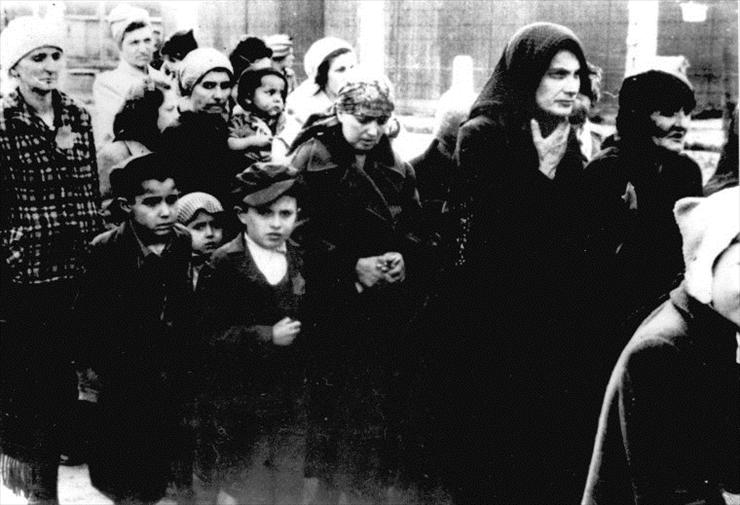 OBOZY ŚMIERCI - Auschwitz II-Birkenau - women and children directed to the gas chamber during selection. SS photo.jpg