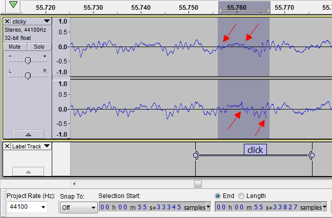 ef - clicky_example_waveform_view_click_labelled_and_zoomed_red_arrows.png