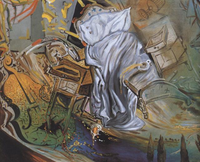 Salvador Dali - ponad 620 - 1983_03_Bed and Two Bedside Tables Ferociously Attacking a Cello Final Stage, 1983.jpg