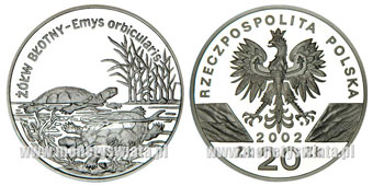 SREBRNE - 20 złotych Żółw Błotny srebro 2002 r.jpg